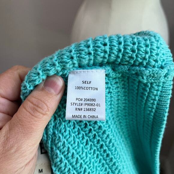 BiBi Blue Teal Floral Crochet Knit Short Sleeve Sweater Top Sz M - Picture 7 of 8